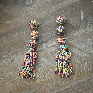 Multi-Color Beaded Tassel Earrings